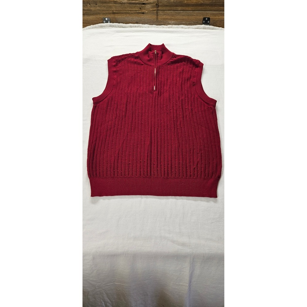 Robert Talbott Mens Red Extrafine Merino Wool Quarter Zip Sweater Vest PS693 M